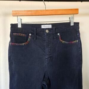 Madewell 10in High-Rise Skinny Black Denim Embroidered Rainbow OOAK Sz 28